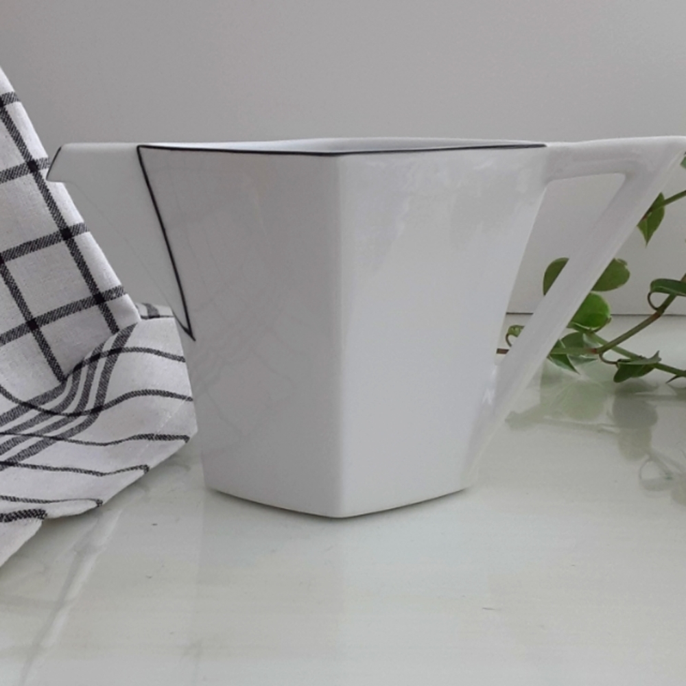 Sasaki Normandie Noir Creamer Andree Putman White Black Trim Angular 80s Deco